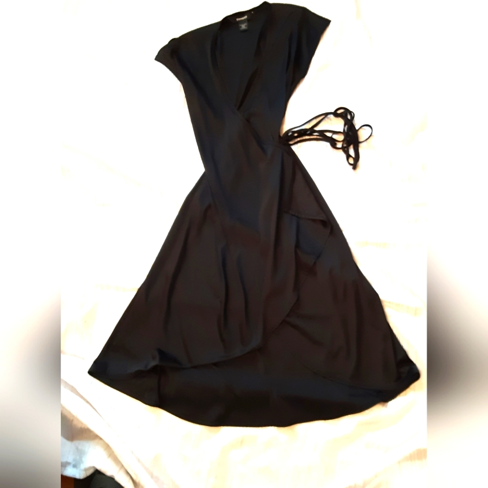 Express Black Wrap Dress with Scalloped Front